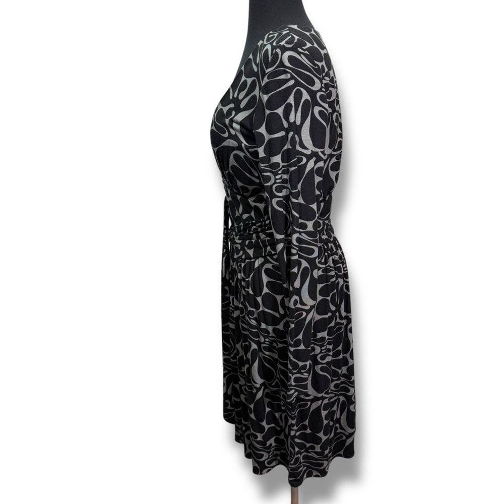 Vintage Milly V-Neck Wrap Dress Black Grey Abstract Print Long Sleeve Size M - Picture 4 of 14